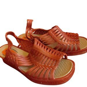 MEXICAN SANDALS Sz 7.5 NEW NIB True Vtg 70s Womens BROWN RUBBER Strappy SANDAK